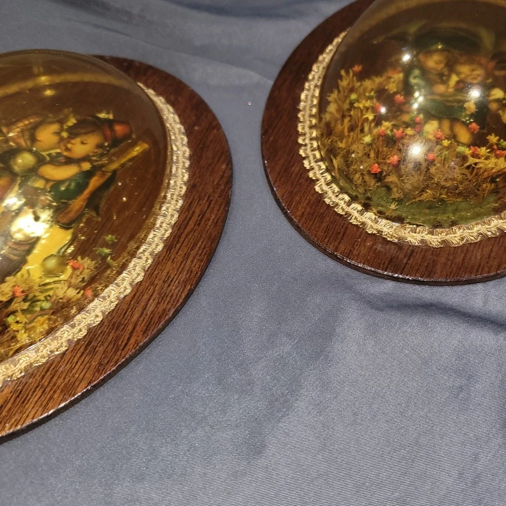 Vintage Goebel Hummel Decoupage 3D Dome Wooden Wall Plaque Pictures Hangings
